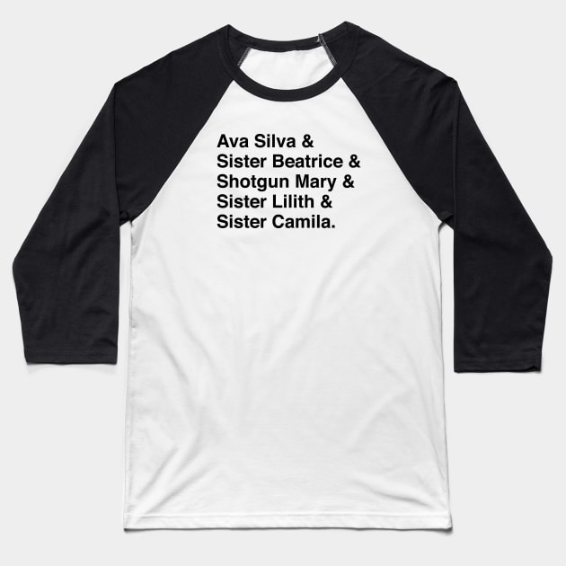 Character Names (v1) - Warrior Nun Baseball T-Shirt by Queerdelion